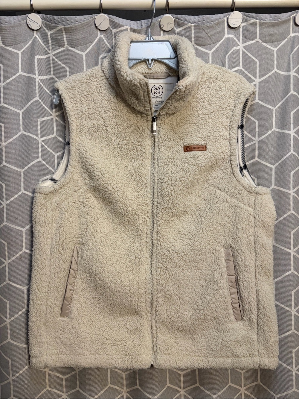 Women's Cream Sherpa Zip-Up Vest